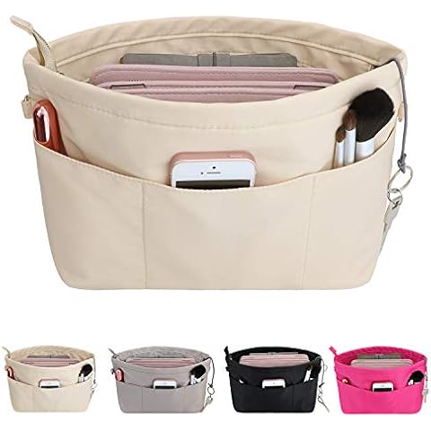 HyFanStr Handtaschen Organizer Nylon, Taschenorganizer Tasche in Tasche Organizer Innentaschen für Handtaschen mit Schlüsselkette,Beige,Mittel Cover