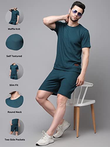 Image of Rigo Cotton Blend Waffle Knit Self Textured Co-Ord Set For Men's|Night Suit Set|Lounge-Wear Pajama Set|Night Wear, Beach Wear, Vacation Wear