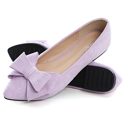 Image of SAILING LU Womens Bowknot Ballet Flats Pointy Toe Suede
