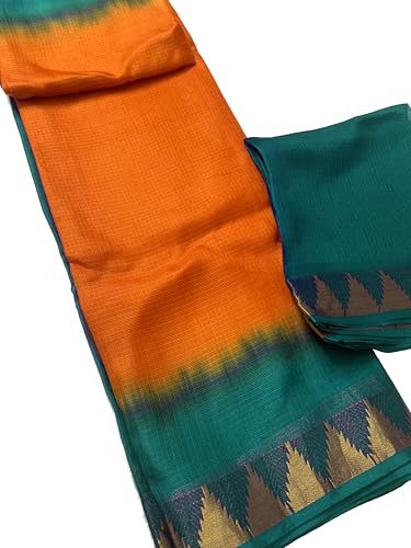 Image of Women's Bhagalpuri Pure Kota Doria Silk Net Saree With Temple Zari Border and Running Blouse Piece