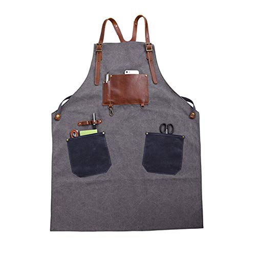 delantal Azul gris lienzo delantal de algodón correa de cuero peluquero florista jardinero pintor trabajo desgaste barman camareros uniforme
