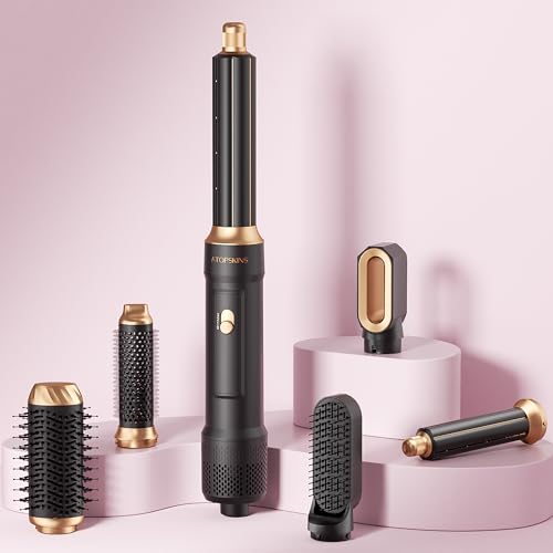 Atopskins 6 in 1 Blow Dryer Brush & Hot Air Brush, Negative Ion Hair Styler Set, 1000W Hot Air Styler for Auto Curling, Fast Drying, Straightening, Volumizing, Hair Styling Tools Gift for Women