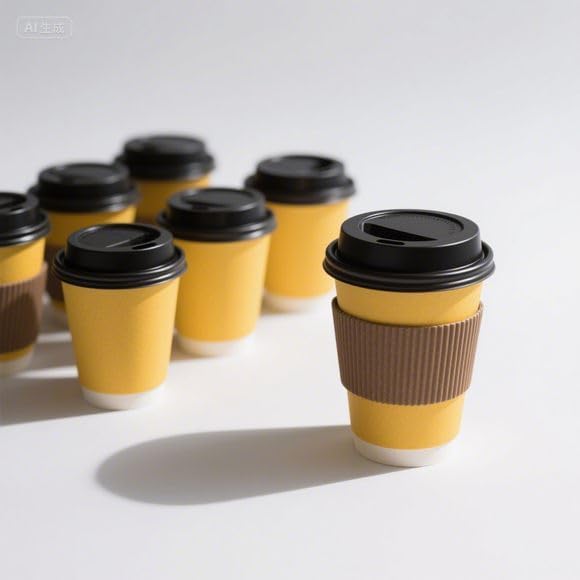 12 oz Yellow Ripple Paper Coffee Cups with Lids and Straws, 50 Pack Disposable Corrugated To-Go Cups for Hot & Cold Beverages, Ideal for Cafes, Offices, Events, and Parties