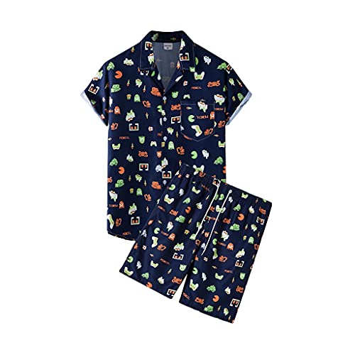 Costume de short de chemise à manches courtes imprimé de plage pour hommes YangRy bleu XXL
