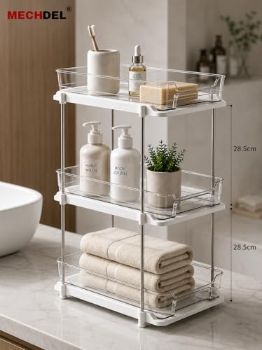 Image of MECHDEL 3-Tier Under Sink Organizer with Pull-Out Sliding Drawers | Multi-Purpose Kitchen & Bathroom Storage Rack | Clear Countertop Organizer for Pantry, Vanity, Cabinet & Cleaning Supplies