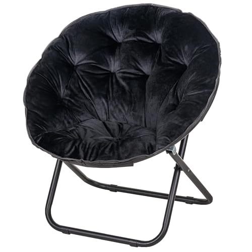VECELO Saucer Chair for Adults, Folding Moon Chair with Metal Frame, Faux Fur for...