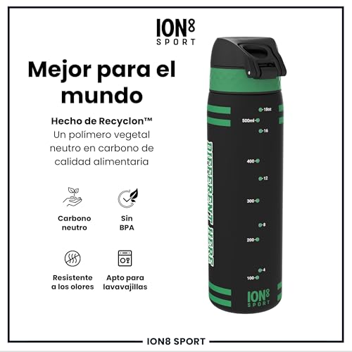 ion8 NBA Boston Celtics Botella Agua, 500ml, a Prueba de Fugas, Fácil de Abrir, Cerradura Segura, Apta para Lavavajillas, Sin BPA, Asa de Transporte, Fácil de Limpiar, Neutro en Carbono