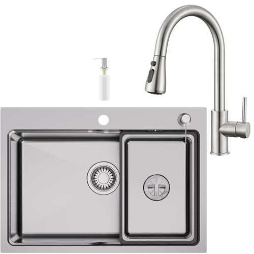 CECIPA 68x48 cm Lavello Cucina con Arco Rubinetto Cucina Estraibile,