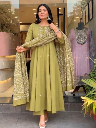Image of ANNI Designer Kurta Set for Women Viscose Embroidered | A-Line Kurta Palazzo Dupatta Set for Woman | 3 /4 Sleeve Round Neck 3 Piece Ethnic Dress Stylish Coord Outfit Trendy Womens Clothing
