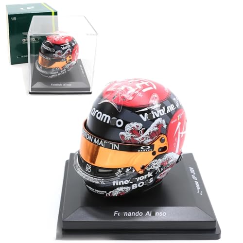 HTLNUZD 1/5 Scale 2024 Japanese GP F1 Mini Helmet - AMR24 Style, Alonso-Inspired Design, Resin Simulation Model, Collectible Gift