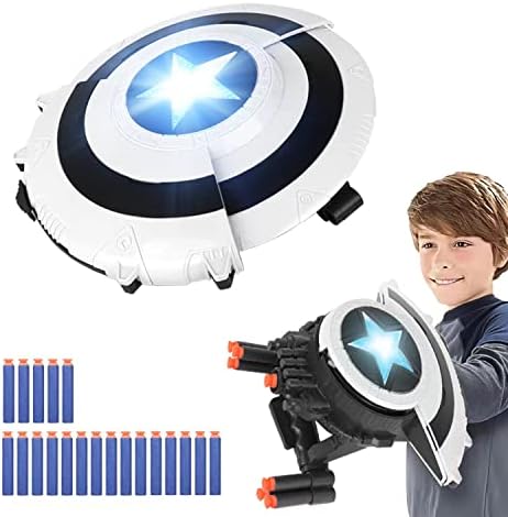 SDSSJCK Captain America Dart Shooting Shield with Lights and 20 Darts for Nerf Guns Toy, Kids Boys Toddlers Gun Toys Gift for Age 3 4 5 6 7 8 9 10 11 12 Years Old Christmas Birthday Holiday Party