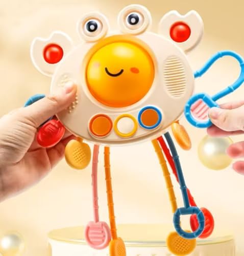 Yummy Baby Products Montessori Sensory Toy for Babies, Silicone Pull String Teething Toy, Perfect for Entertaining Baby While Developing Motor and Sensory Skills (Crab) 3