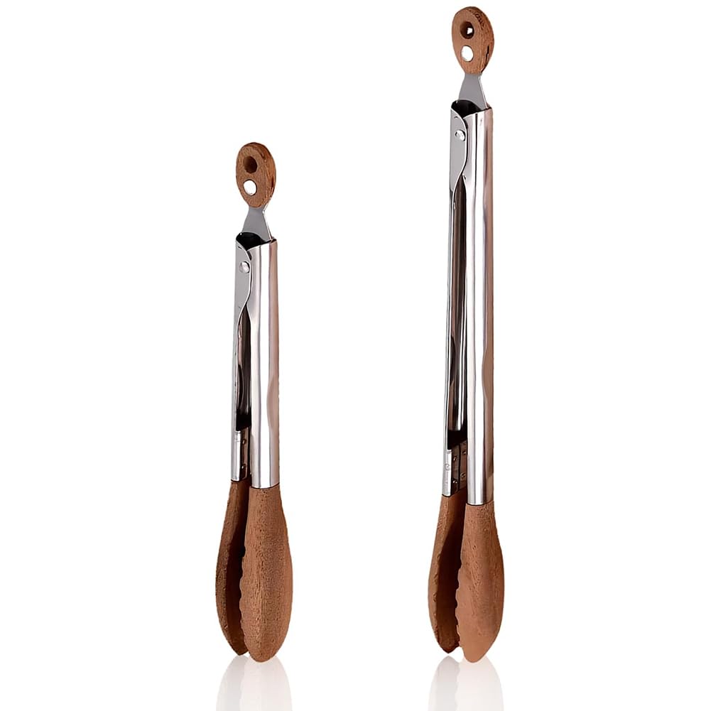 CTRLZS 2 Pack Walnut Wooden Tongs Walnut Kitchen Utensils for Cooking Serving Kitchen Utensils