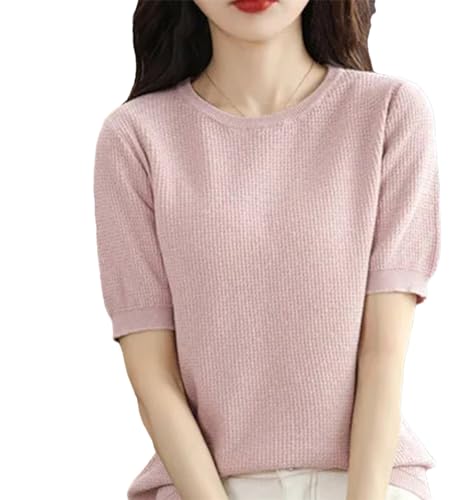 T-shirt tricoté en coton pull ample manches courtes pour femme