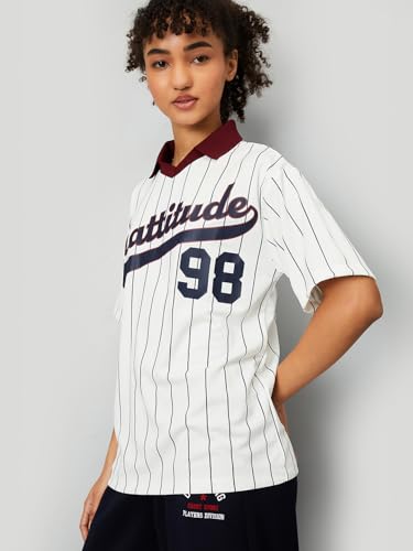 Image of Max Women's Half Sleeves Typographic Oversized Sports Polo T-Shirt