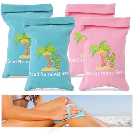 Psasrm 4Pcs Sand Remover for Beach (Talc-Free),6.3 inch Sand Removal Bag,Family Beach Essentials,Powder Pouch Sand,Remover Brush Beach Vacation,Camping Essentials,Beach Accessories. Cover