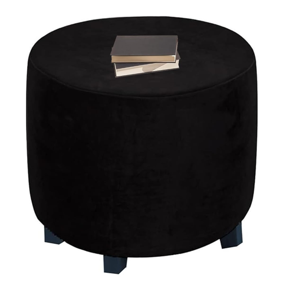 XGANGM Stretch Pouffe Footstool Cover Round Small Large/Extra large Velvet Ottoman Cover 30/30/33/37/40/45/50/55cm Storage Stool Chair Slipcover Custom Furniture Protector,Black,W37XH42CM