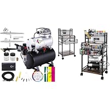 OPHIR Airbrush Compressor Kit with 3L Air Tank and 5 Tiers Art Cart