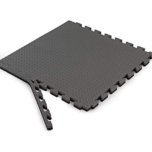 Xspec 1" Extra Thick 48 sq ft Reversible EVA Gym Foam Floor Mat Tiles (24" x 24"), Steel Pattern, 12 pcs, Black & Grey