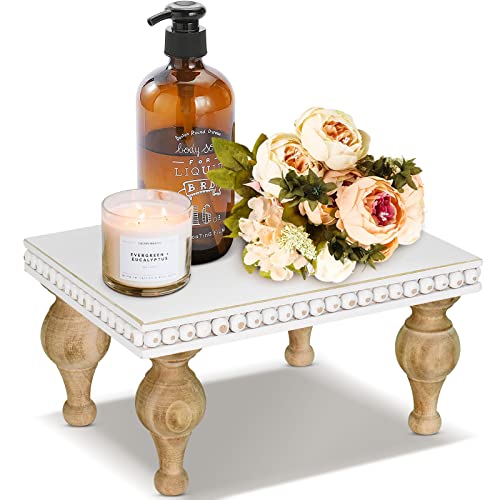 Farmhouse Wood Tray Risers For Display, Wooden Decorative Tray With Bead For Kitchen Decor, Pedestal Stand For Countertop,Wood Tray With Risers For Soap Dish On Risers #TOP5