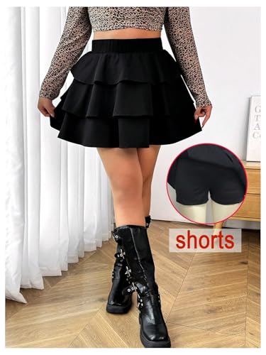 GORGLITTER Women's Plus Size Ruffle Skirt Layered High Waist A Line Flowy Mini Skirts2