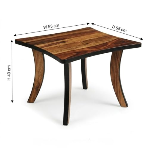 Image of Solid Sheesham Wood Coffee Table | Modern Wooden Center Table for Living Room | Square Tea Table with Curved Legs | Stylish Sofa Side Table | Minimalist Accent Table Home Furniture | Natural Finish