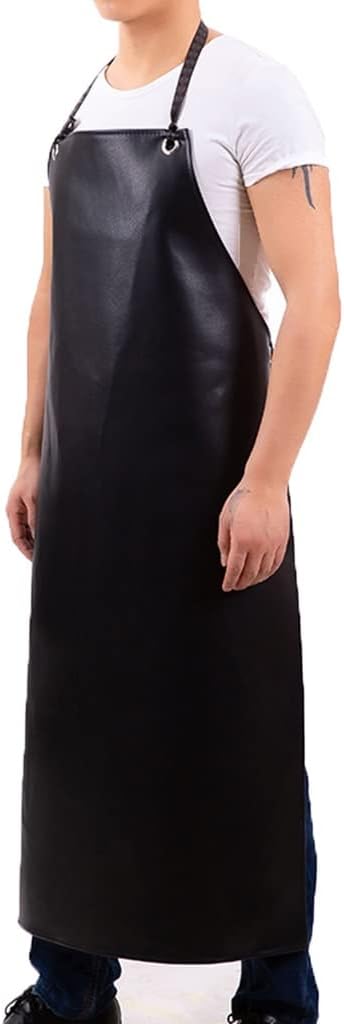 Waterproof Aprons,Apron Heavy Duty Work Apron, Adult PU Apron,Water And Oil Repellent Leather Coverall,The Shoulder Straps Are Freely Adjustable,For Cargo Handling,Pet Pads,Breeding Farms(Black)