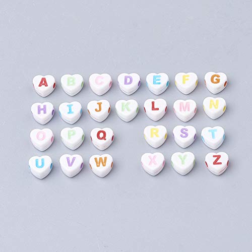 300 Letter Beads Plastic Letter White Beads with Colourful Letters A-Z 7 mm Heart Beads for Bracelet Choker, Jewellery or Other Crafts - Image 2
