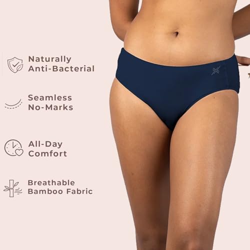 Image of Lavos Bamboo Cotton Panties for Women, Comfortable Soft Mid-Waist Hipster Panty with Thin Inner Elastic, Anti-Bacterial Odour Free Underwear for Womens, Seamless No Visible Briefs for Ladies
