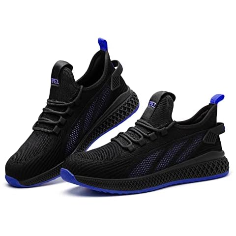 SPIEZ Unisex Safety Shoes with Steel Toe Top, Puncture Proof Work Sneakers for Men and Women, Slip Resistant Shoes for Work and Daily Wear Size 8 Women/6 Men, Black/Blue Cover