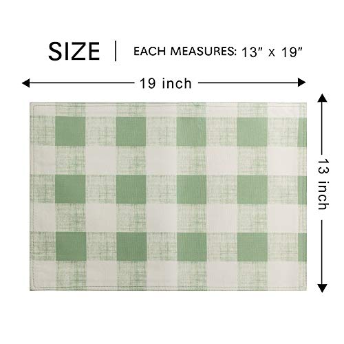 Vcvcoo Cloth Placemats Set Of 4, Green Buffalo Plaid Placemats Washable For Dining Table,Heat Resistant Checked Kitchen Table Mats Easy To Clean 13 By 19 Inches #TOP5