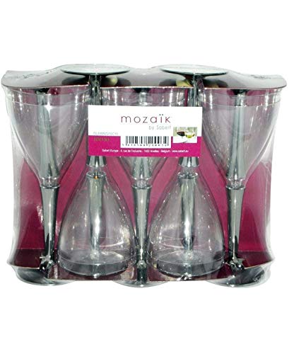 Sabert 10 Disposable Plastic Wine Glasses with Silver Stem