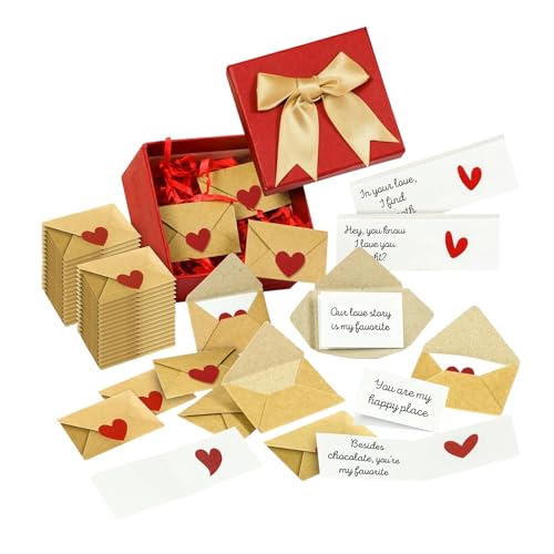 60 mini notas de amor con sobres, pequeñas tarjetas de San Valentín, bonitas tarjetas románticas de corazón para novio, novia, parejas, bolso, bolsillo, boda, vacaciones, cumpleaños