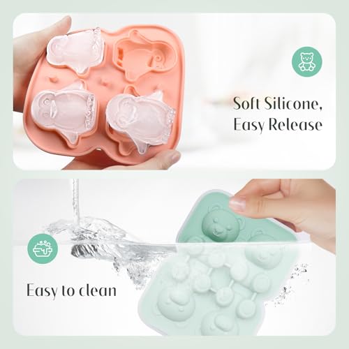 2 Pack Moldes de Hielo de Silicona en Formas 3D Animal miniatura 4