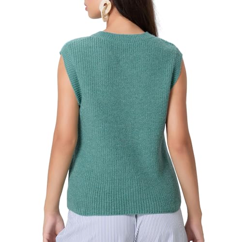 Image of Women Chunky Button Sweater Vest Sleeveless Round Neck Rib Knitted Tank Top Y2k Knitted Cardigan Vest Shirt