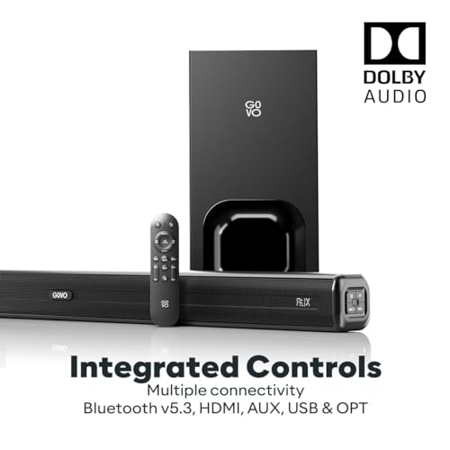 Image of GOVO GoSurround 880 Dolby Digital | 240W Sound bar, 2.1 Channel Home Theatre, 6.5 inch subwoofer, HDMI, Opt, AUX, USB & Bluetooth, 3 Equalizer Modes, Stylish Remote & LED Display (Black)