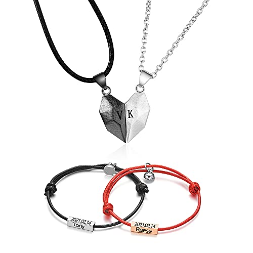 Conjunto de 4 pe&ccedil;as de pulseira magn&eacute;tica para colar de casal combinando I Love You Necklace for...