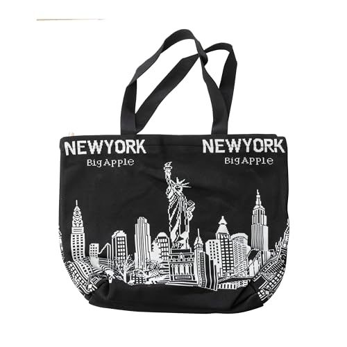 Artisan Owl Large Canvas Tote Bag – New York City Skyline Design – Reusable Shoulder Bag for Everyday Use 18 x 14 x 1 inches (Black)2