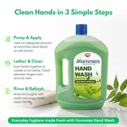 Image of Hommies Liquid Handwash Refill Can, 2 Ltr Neem Tulsi, Soft on Hands