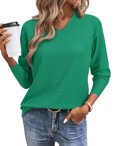Image of Women's Spring Sweaters 2026 Casual Long Sleeve Pullover V Neck Lightweight Sweatshirts Cute Blouse Tops