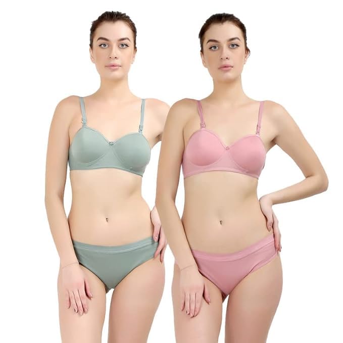 qoxolyz Women Bikini Padded Bra Panty Women Regular Lingerie Set Panty Bra Set for Women Gray Pink-picture-55