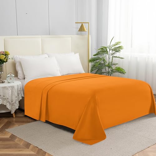 Elegant Comfort Premium Hotel Quality 1-Piece Flat Sheet Luxury & Softest 1500 Thread Count Egyptian Quality Bedding Flat Sheet Wrinkle Stain and Fade Resistant California King Orange
