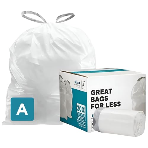 Image of Plasticplace Trash Bags, Code A Fit Compatible (200 Count) Garbage Bags Liner, White Drawstring Garbage Liners, 1.2-2 Gallon 4.5 Liter, Tear-Resistant, Scent-Free for Food Waste & Small Spaces