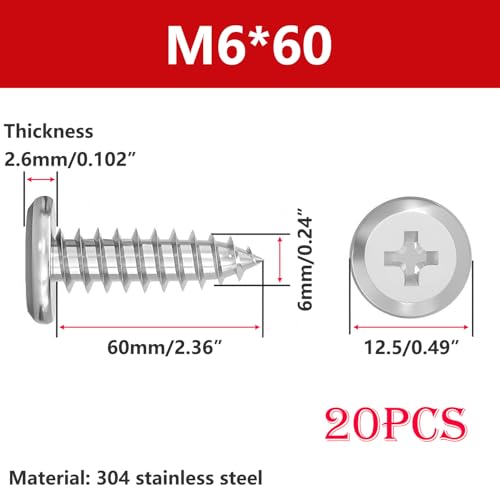 Tornillos autorroscantes M6 x 60 mm cabeza plana Phillips acero 304 pack 20 miniatura 2