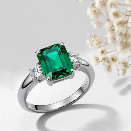 Emerald-Cut Engagement Ring Simulated 1-4 ct lab grown Emerald Solitaire Green Ring Solid 10k 14k 18k Gold Wedding Band Womens Engraved Promise Birthday for Women Wife2