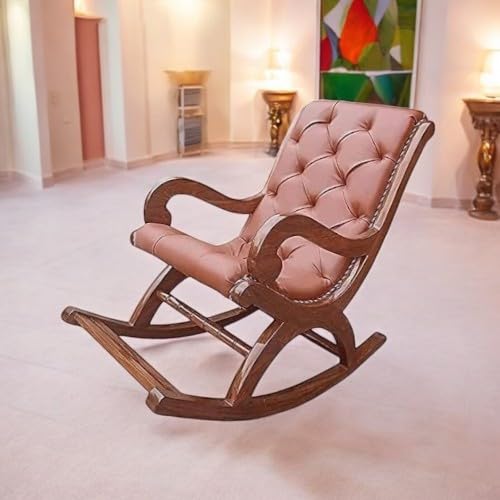 Image of Solid Sheesham Wood Rocking Chair for Living Room | Ergonomic Resting Chair for Relaxing and Pregnant Women (Black) (Orange)