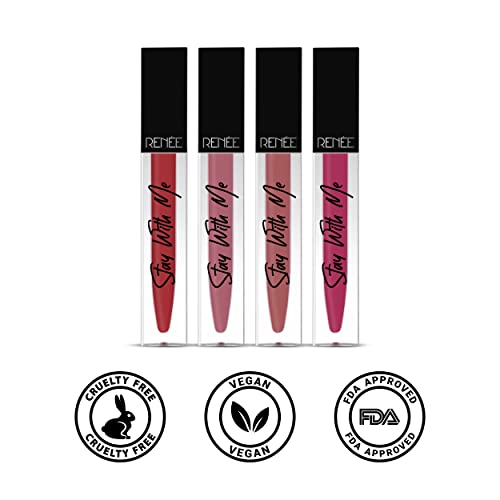 Image of RENEE Stay With Me Matte Liquid Lipstick, Long Lasting, Non Transfer, Water & Smudge Proof, Light Weight Liquid Lipstick, Party Combo of 4, 5ml