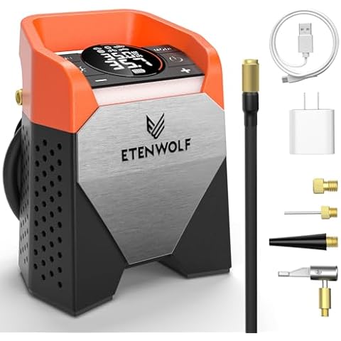 ETENWOLF Zephyr S5 Heavy-Duty Tire Inflator Portable Air Compressor, 160PSI &15600mAh Cordless Air Pump with LED Light for Car Tires, Bike, Motorcycle, Balls, Pickups (Vivid Orange) Cover
