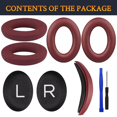 Image of SOULWIT Replacement Kit for Bose QuietComfort 45 (QC45) /Quiet Comfort 35 (QC35, QC35II) /QC SE /QC Wireless Headphones, Ear Pads Cushions + Headband + Silicone Earpads Cover Protector - Burgundy
