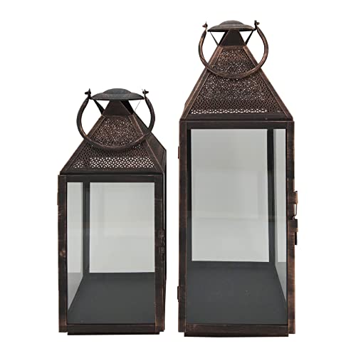 Rebecca Mobili Juego de candelabros Decorativos, 2 faroles Grandes, marrón. PVC Metal, Salón Jardín Terraza - Medidas A x AN x FON: 66 x 24 x 23 cm - Art. RE6720